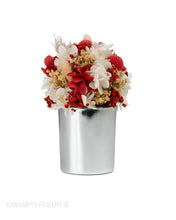 Red Flowers in Silver Vase